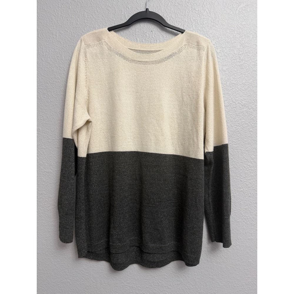 Apt. 9 Womens XL Metallic Colorblock Sweater Cream Charcoal Grey Knit Top Flaw